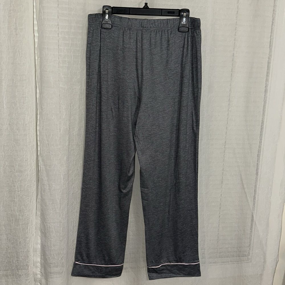 Life is Good L-XL Gray Pink Trim Notch Collar 2 pc Short Sleeve Top Pants PJ Set - Picture 15 of 16